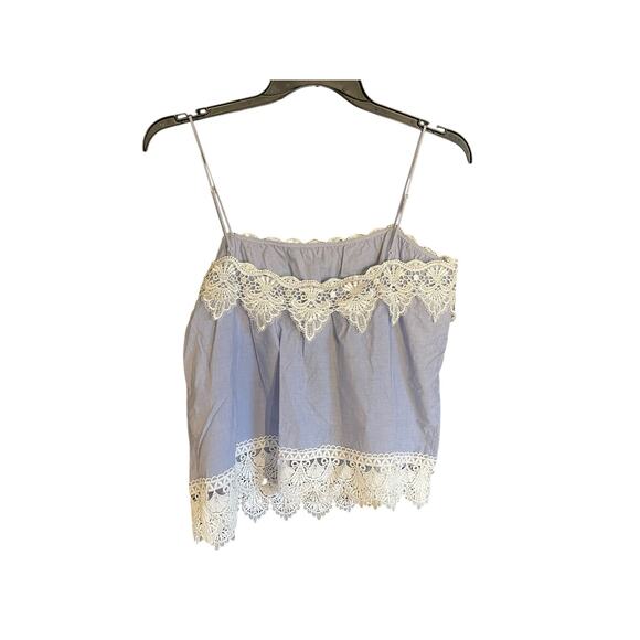 Express Light Blue Spaghetti-Strap Tank Top w/ Lace Trim Size Large - Picture 6 of 8